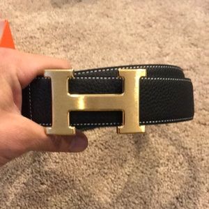 Hermès black and gold reversible belt